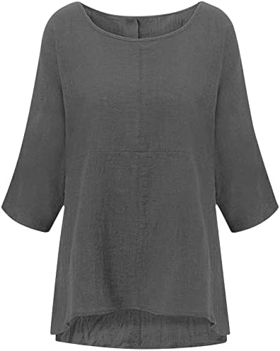 Постелнини врвови за жени летни обични кошули 3/4 ракав плус големина памучна туника лабава вклопена три четвртина маички за ракави
