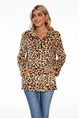 P&A мода женски долг ракав за леопард печати џемпер против вратот четвртина патент пуно пуловер врвови