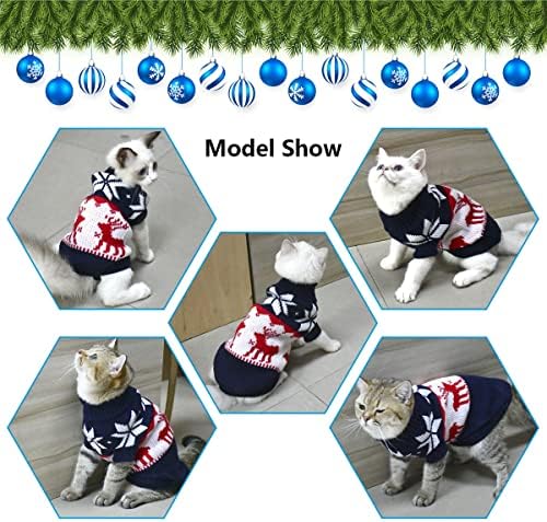 Возило миленичиња кученце Божиќен џемпер мачка зимска трикотажа за трикотажа Божиќна облека морнарица сина џемпер со ирдери снегулки
