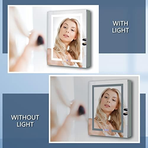 ExBrite LED Осветлен Кабинет За Лекови За Бања Со Огледало, 24 x 30 Инчи, Вдлабнат или површински Кабинет за Лекови, Дефог, Затемнување
