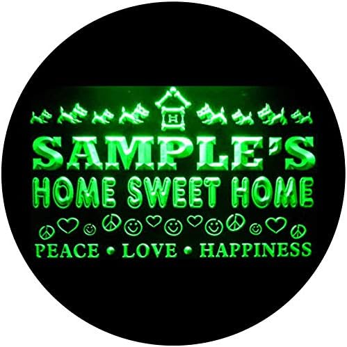 Име персонализиран сопствен дом сладок дом Скоти Мир Loveубов Неонски знак Зелена 12x8,5 инчи ST4S32-TA-TM-G