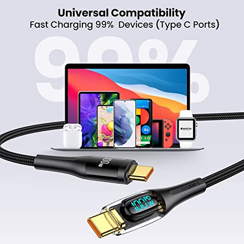 Кабел за повеќе полнење на Yousams 4ft 66W 3 во 1 плетенка LED дисплеј Брз кабел за полнење + 100W USB C до USB C кабел 4ft Брз тип Ц полнач