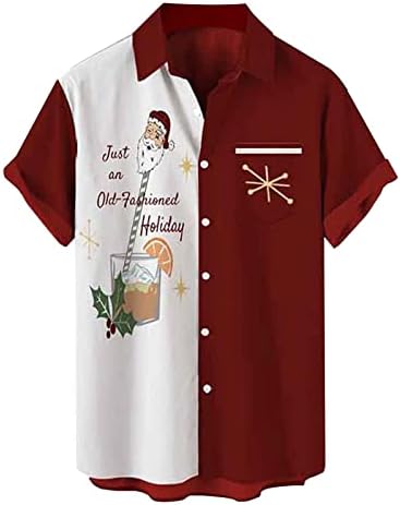 Wybaxz 2022 Божиќ мажи Божиќ Дедо Мраз подарок 3Д Дигитално печатење копче Лапел Краток кошула за кратки ракави Ново печатено брзо
