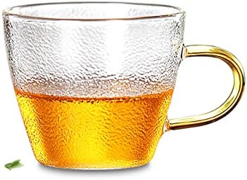 XJHOMA LINE TEXTURE GLASS YELLOW рачка чај сад w/не'рѓосувачки челик филтер за капакот и 6 парчиња чаши w/рачка [чист чајник, обележан во опис]