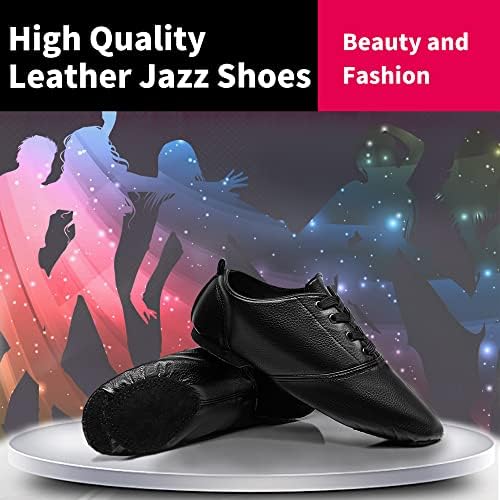 Genемаи Соази кожни џез чевли за жени, чипкајте џез танц чевли за мажи и жени, црно