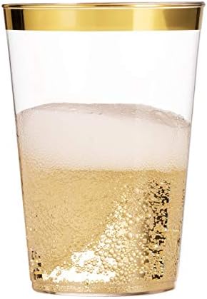 Мунфикс 100 Златни Пластични Чаши 14 Мл Проѕирни Пластични Чаши Тамблери Чаши Со Златен Раб Фенси Чаши За Венчавки За Еднократна Употреба
