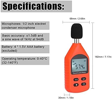 WSSBK Висока прецизност DB метар Дигитален бучава мерна инструмент 30 ~ 130dB мини ниво на звук на децибела Монитор Електричен