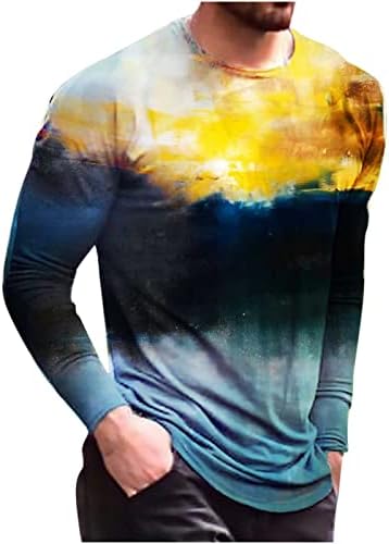 Кошули за мажи, мажите врвови 3Д печатени обични маици со долг ракав за мажи графички мета тркалезен врат пуловер