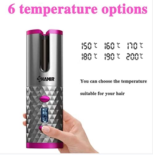 Безжичен виткар за коса: Крајниот автоматски ротирачки керамички стапче за коса со 6 поставки за Temp & Timer, карактеристики на