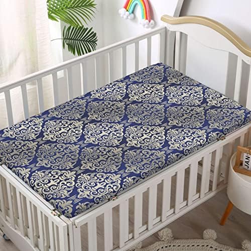 Кралско сино тематски вграден креветче за креветчиња, стандарден душек за креветчиња, ултра мек материјал-бебешки креветчиња за девојче или