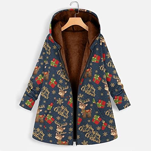Rmxei женски мода печатена есенска зимска качулка реверзибилна палто за руно