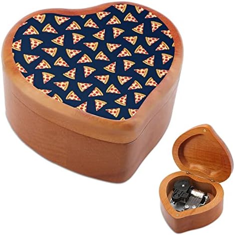 Пица парче храна дрвена музичка кутија срце форма на срце, ветровито музичко кутија гроздобер дрвена часовна кутија музичка кутија подароци