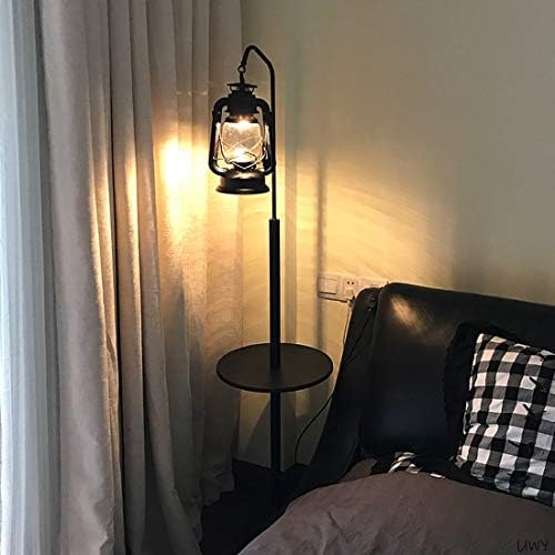 Хигох Фенер со дрвени полици Под ламба, светло за читање за канцелариска спална соба подни ламби, подни ламби, ретро метална дневна