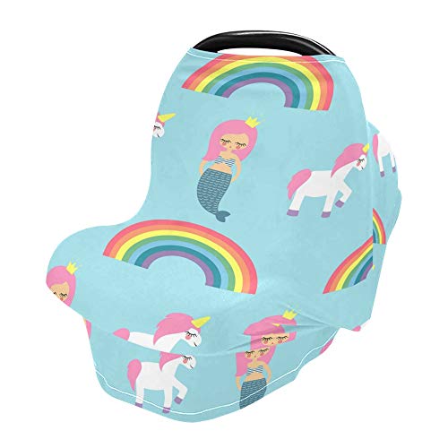 Yyzzh Cartoon Shermaid Unicorn Rainbow на сино истегнување на седиштето за бебиња за бебиња за новороденчиња, доенчиња за доење на доењето на