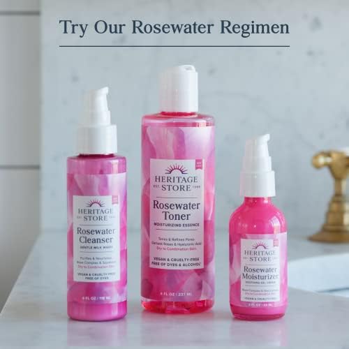 Heritage Store Rosewater & Glycerin хидрантна магла за лице, за сува комбинација за нега на кожата, спреј за розова вода за лице