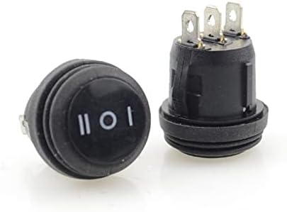 Копче за прекинувач за напојување GoOffy 1PCS црн водоотпорен 3 позиција SPDT Round Boat Rocker Switch 3pins ON/OFF/ON 6A/250V 10A/125V AC