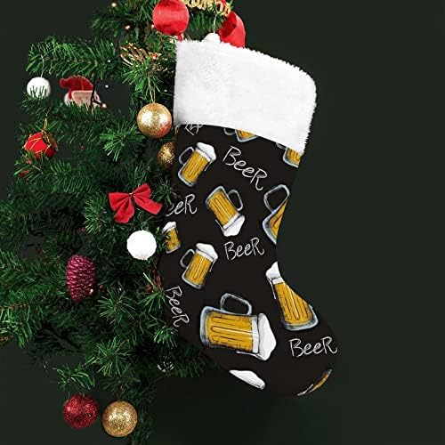 Пиво пиење Свети Патрикс Смешно Божиќно порибување со кратки кадифен манжетни Божиќни чорапи за камин што виси семеен празник