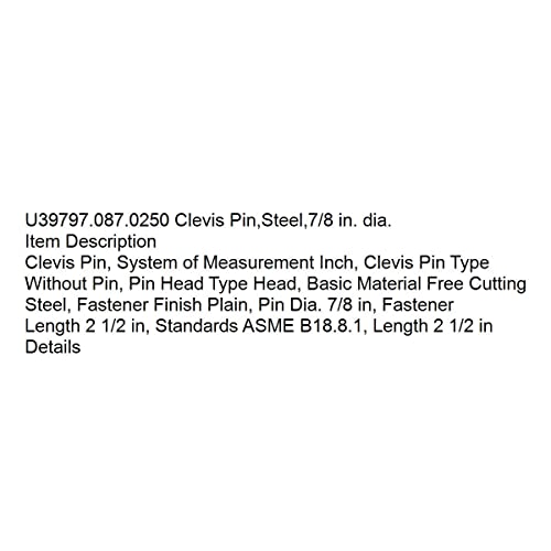 Замена U39797.087.0250 Кливис пин, челик, 7/8 in. Дија.