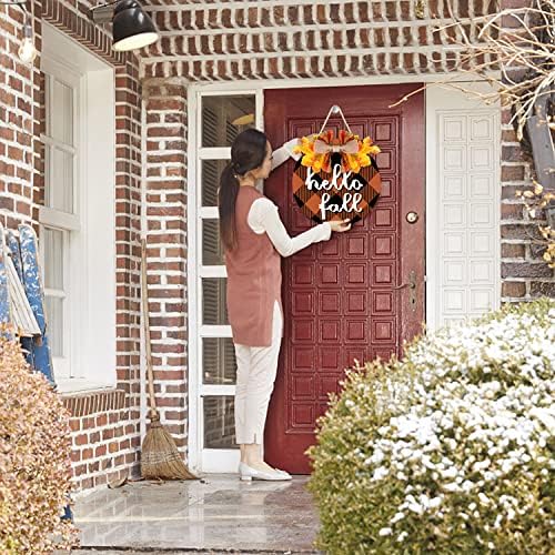 Здраво, знак за есенска врата Денот на благодарноста на венцата за влезната врата здраво есен, добредојде знак со трем дома декоративен