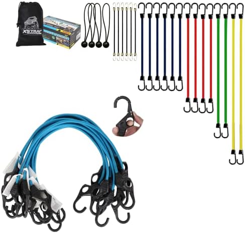 Xstrap 24 парчиња жици со банџи со торба за влечење-вклучува 10 , 18, 24 , 32, 40 кабел за банџи и 4 парчиња 9 '' врски со топки + xstrap