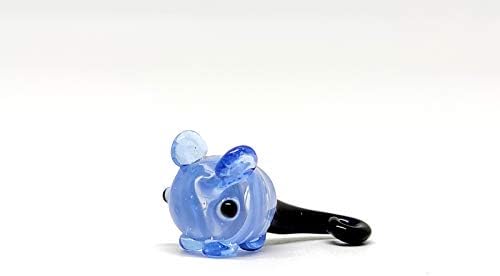 Глувчето Сансукијај ситни фигурини рачно разнесено стакло стакло уметност животни колекционерски подарок за дома, сина боја, сина