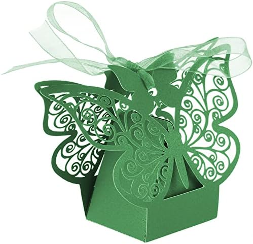 50x atrovirens зелена пеперутка ласерска исечена кутии за омилени кутии Тековни кутии со панделки симпатична чоколадна кутија за свадба