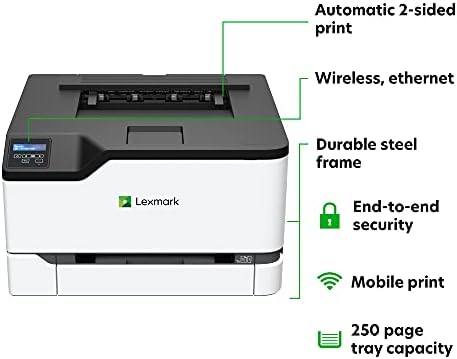 Lexmark C3224DW ласерски печатач во боја со безжични можности, стандардно двострано печатење, два линиски LCD екран со безбедност