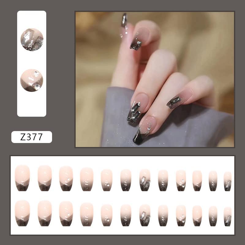 24 парчиња лажни нокти ковчег на нокти на нокти средна должина лажен акрилен лепак на нокти за жени девојки