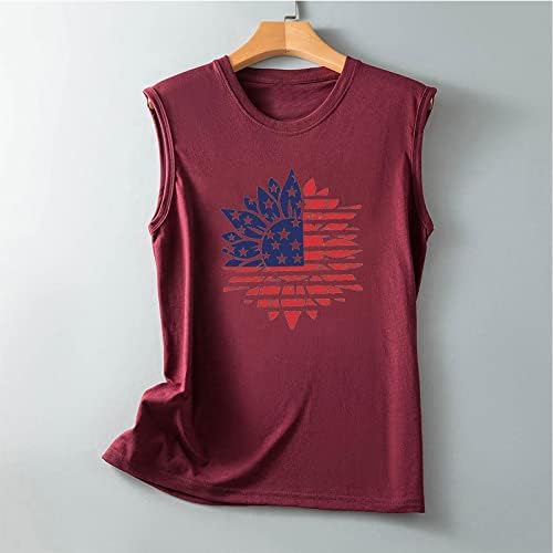 Женски патриотски кошули, американски резервоар за знаме на врвови за жени сончоглед графички маички без ракави топ 4 -ти јули каузална