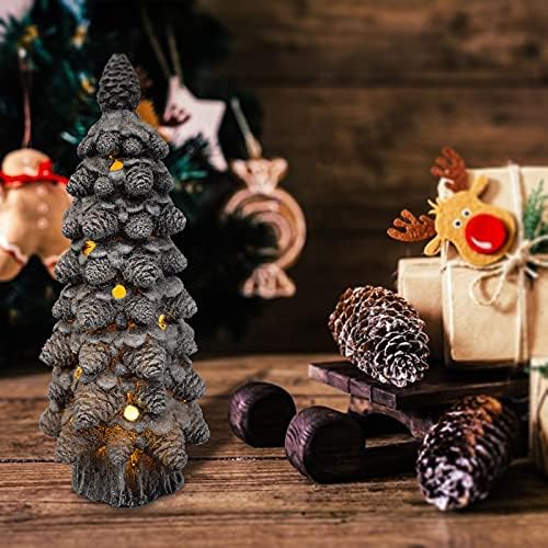 Осветлете ги новогодишните украси за украси со рачно насликани мала елка со светла смола 11,2-инчи бело Божиќно дрво статуи декор