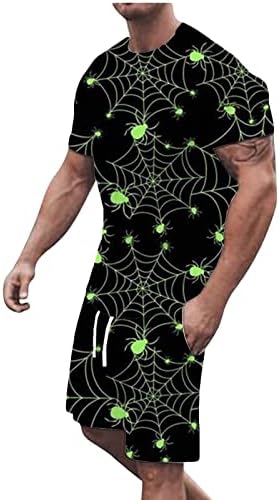Спортски костум за машка маица и шорцеви Ноќта на вештерките 2 парчиња поставени смешни 3Д печати кошула со кратки панталони