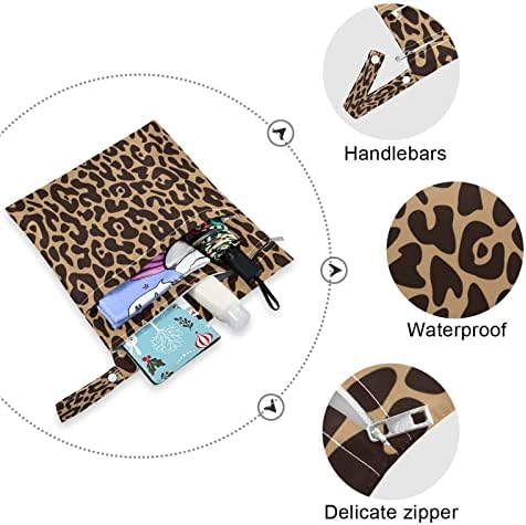 Кигаи Леопард Печати Влажни Суви Кеси За Пелени За Бебиња Водоотпорни Влажни Кеси За Повеќекратна Употреба со 2 Џебови Со Патент За