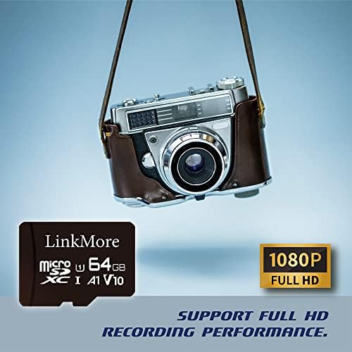 LinkMore 64gb V11 Micro SDHC Картичка, A1, UHS-I, U1, V10, Класа 10 Компатибилен, Брзина На Читање до 95 MB/s, Sd Адаптер Вклучени