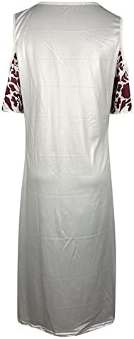 Ладен фустан за рамо за жени гроздобер цветен печатен маица облечена лежерна фустан од вратот, бохо лабав вклопени летни фустани