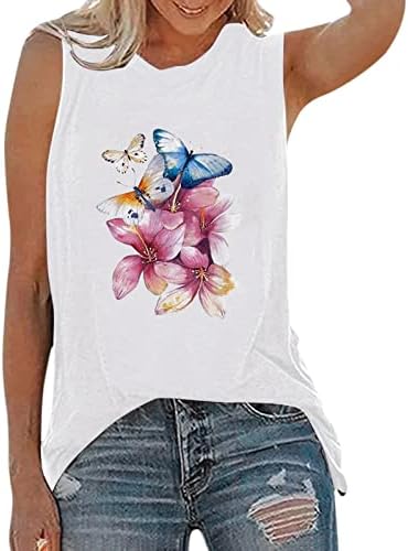 4x женски врвови плус големина жени маички без ракави со ракав врат, обичен цветник за цвеќиња за печатење, елек, блуза