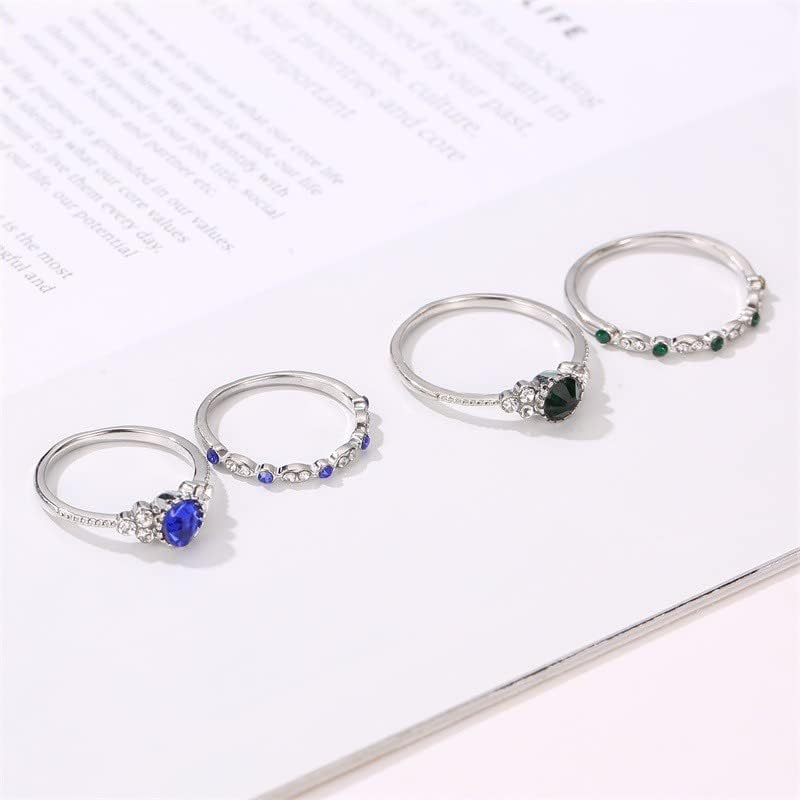 Прстен за ангажман за жени сребрени свадбени прстени 2 парчиња сет ветувачки прстени за нејзиниот ретро кубни цирконија прстен дијамантски
