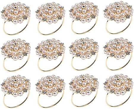 TJLSS 12 парчиња салфетки прстени со брада бисер ринстон прстен свадба банкет кујна трпезарија трпезарија држачи за салфери за
