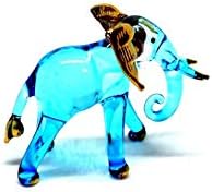 Рачно изработено мини светло сино слон Арт стакло разнесени диви животни колекционерски фигури фигури украси минијатурни работи за