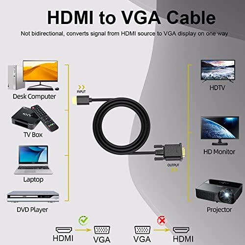 HDMI ДО VGA Кабел 6 Стапки, 5-Пакет Позлатен Компјутер HDMI До VGA Монитор Кабел Адаптер Машки До MaleCord За Компјутер, Десктоп,