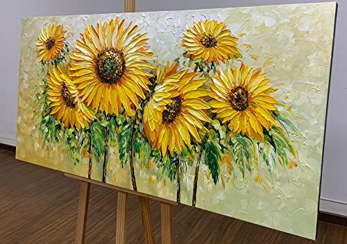 Azavy Art, 24x48 инчи 3D рачно насликано апстрактно испитување на сончогледово масло на платно текстурирано цветни уметнички дела платно слики испружени и врамени подгот?