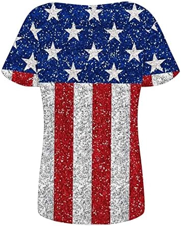 Зефотим Четврти јули кошули за жени 2023 Краток ракав против вратот Обичен летен трендовски американско знаме врвови блузи