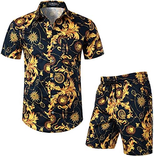 Lucmatton Men's 2 Piection Starty Print Outfits Hipster Hipster кратка ракав копче надолу кошула и шорцеви поставени