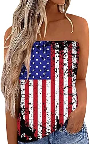 Женски цевки врвови на американско знаме печатени кошули без ракави на 4 -ти јули резервоарот за жени асиметрични полите секси резервоари ками