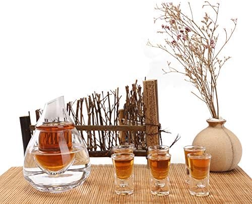 Поради сервирање поставени очила, 8,5 унца чаши од карафе со 6 парчиња 1 унца Саки чаши за потопло или ладно јапонско вино