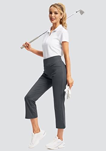 Panенски панталони за голф со 5 џебови со 5 џебови со високи џебови за џемпери Патување атлетски работи на глуждот Панталони за жени