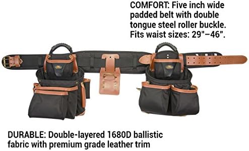 CLC Custom Leathercraft 51452 4 парче од линијата Pro Framer's Tool Belt, црна, кафеава, 29 –46