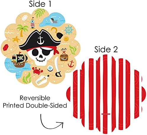 Голема точка на среќа Авантурите на пиратскиот брод - Декорации за тркалезна маса за роденден на черепот - полначи за хартија - Поставување
