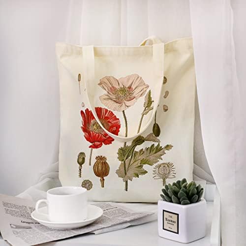 ВЕЕВУДАЈ Флорално платно торба 4 парчиња ботаничка торба за купување Естетска цветна торба за намирници за жени девојки шопинг