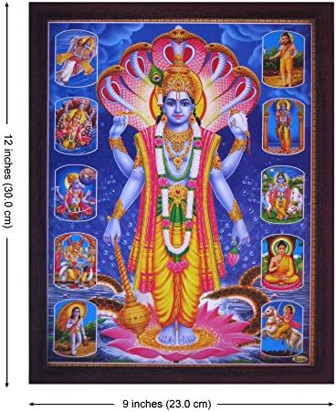 Продавница за занаетчиски производи, Господ Вишну, стои на лотос цвет, аспиратор на Шшанаг и опкружена со хинду -богови, сликање на постери со кадрирање, мора за хин?