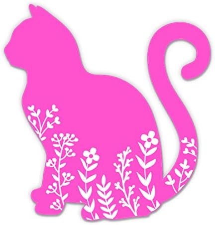 Флорална мачка прилично розови налепници - 2 пакувања од 3 налепници - водоотпорен винил за автомобил, телефон, шише со вода, лаптоп - слатки декорации со розова мачка